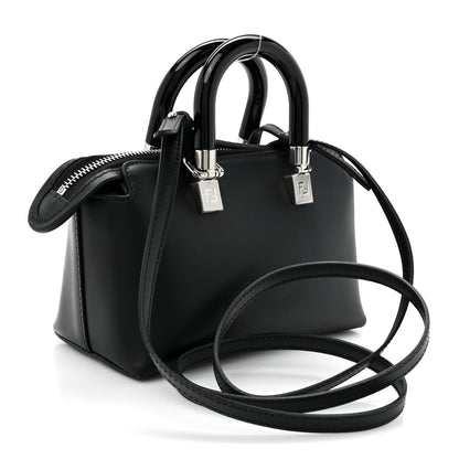 Fendi Vitello King Plexiglass Logo Embossed Mini By The Way Top Handle Boston Bag Black White 3 of 10