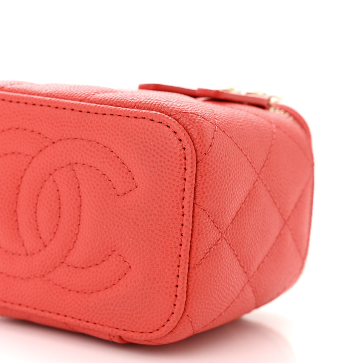 Caviar Quilted Mini Vanity Case With Chain Dark Pink