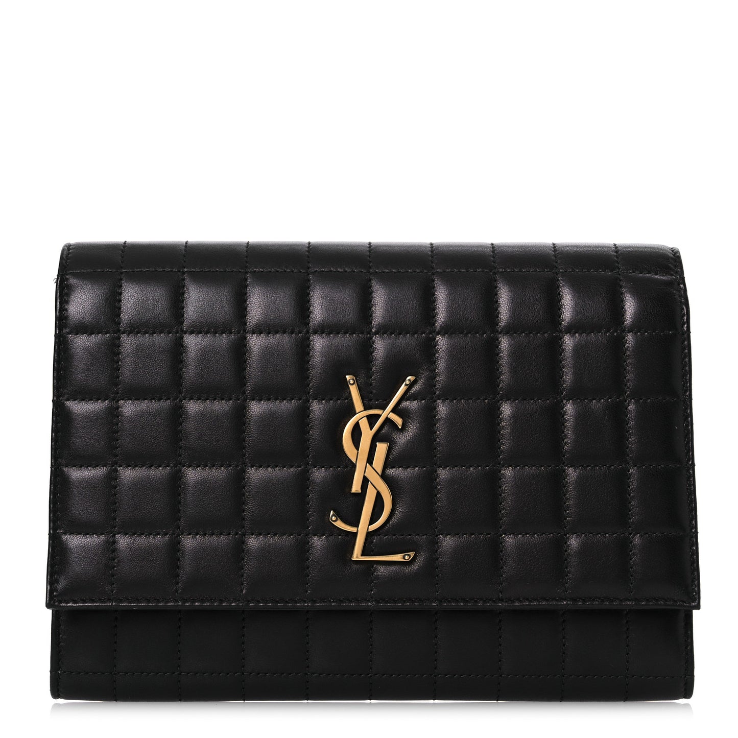 Lambskin Cassandre Matelasse Carre Flap Pouch Clutch Black