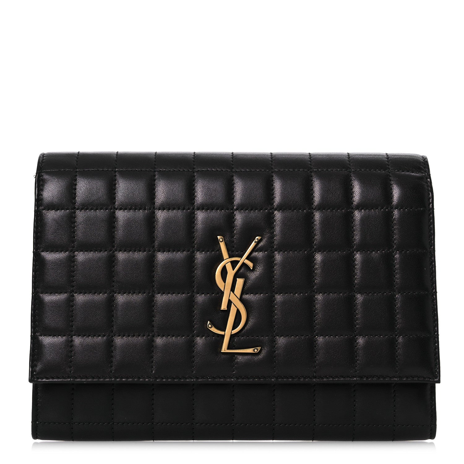 Saint Laurent Lambskin Cassandre Matelasse Carre Flap Pouch Clutch Black 1 of 8