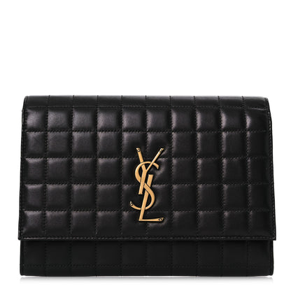 Saint Laurent Lambskin Cassandre Matelasse Carre Flap Pouch Clutch Black 1 of 8