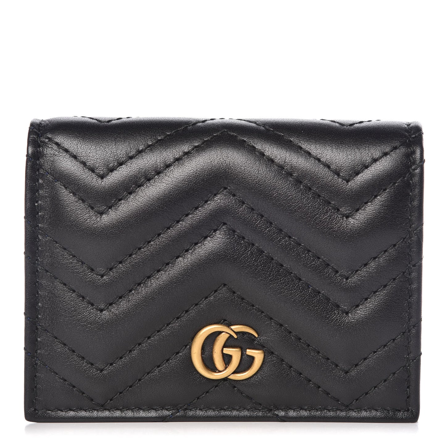 Calfskin Matelasse GG Marmont Card Case Wallet Black