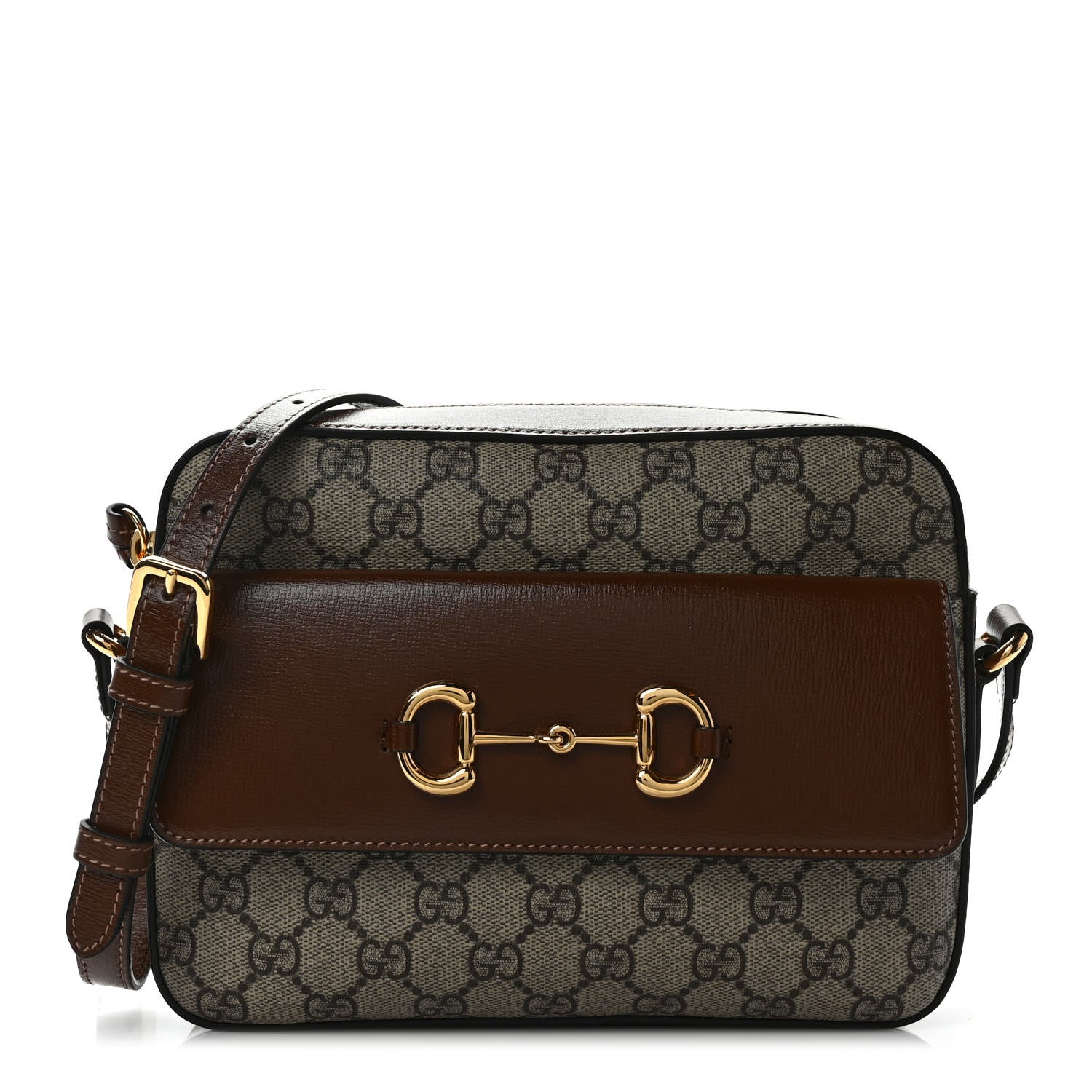 Gucci GG Supreme Monogram Small Horsebit 1955 Shoulder Bag Beige Brown Sugar 1 of 9
