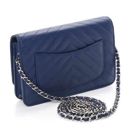 Chanel Caviar Chevron Wallet On Chain WOC Navy 3 of 12