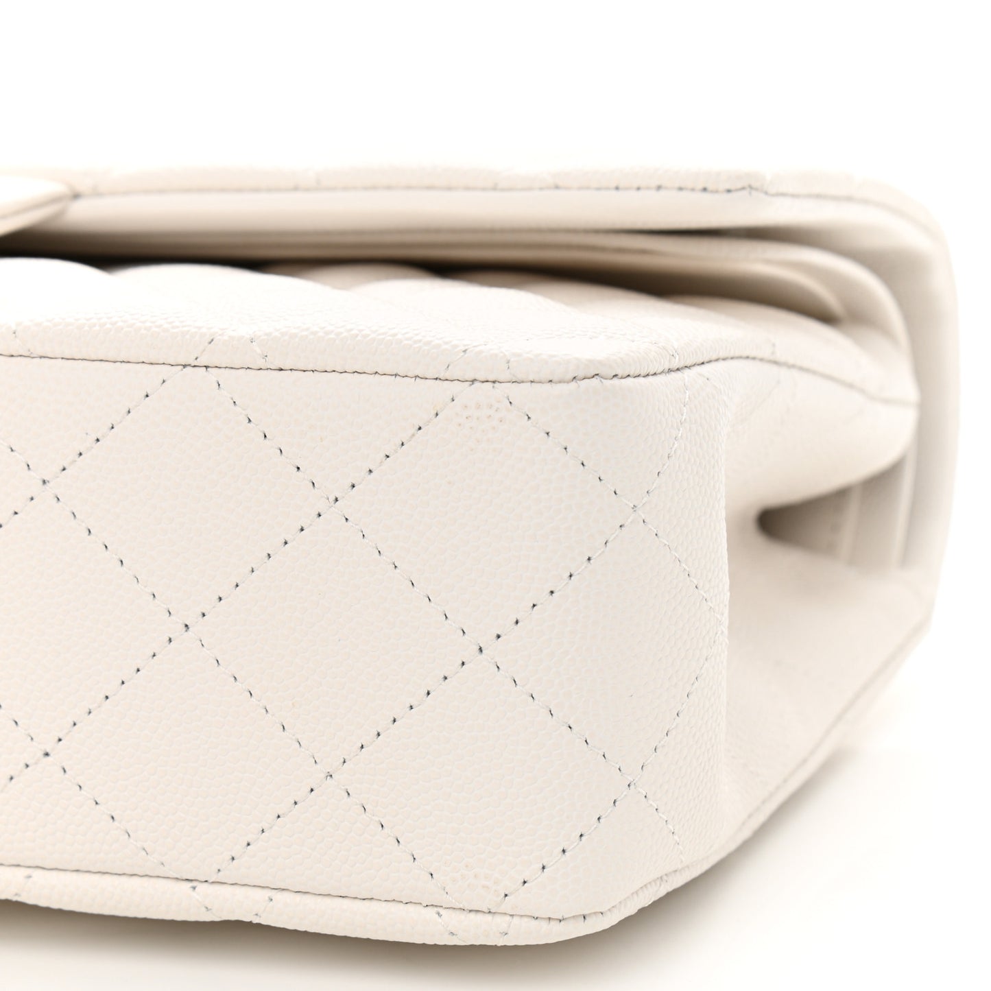 Caviar Quilted Medium Double Flap White