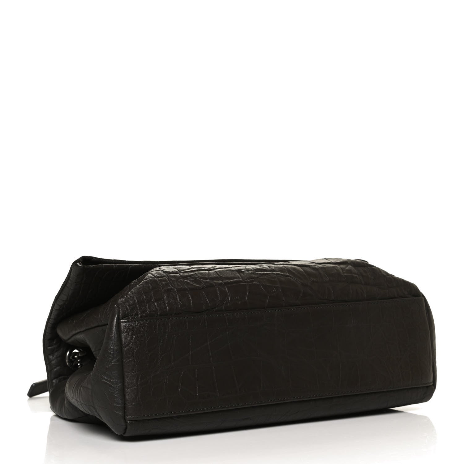 Saint Laurent Calfskin Crocodile Embossed Medium West Hollywood Monogram Fold-Over Dark Brown 4 of 10