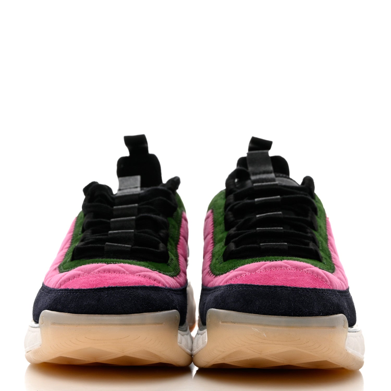 Chanel Velvet Calfskin Mixed Fibers CC Sneakers 40.5 Pink Green 2 of 9