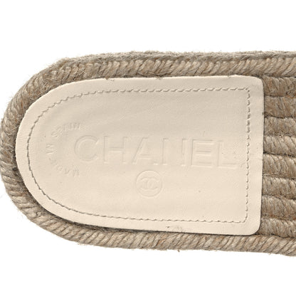 Chanel Tweed Grosgrain CC Espadrille Slip On Sandals 37 White Black 7 of 10
