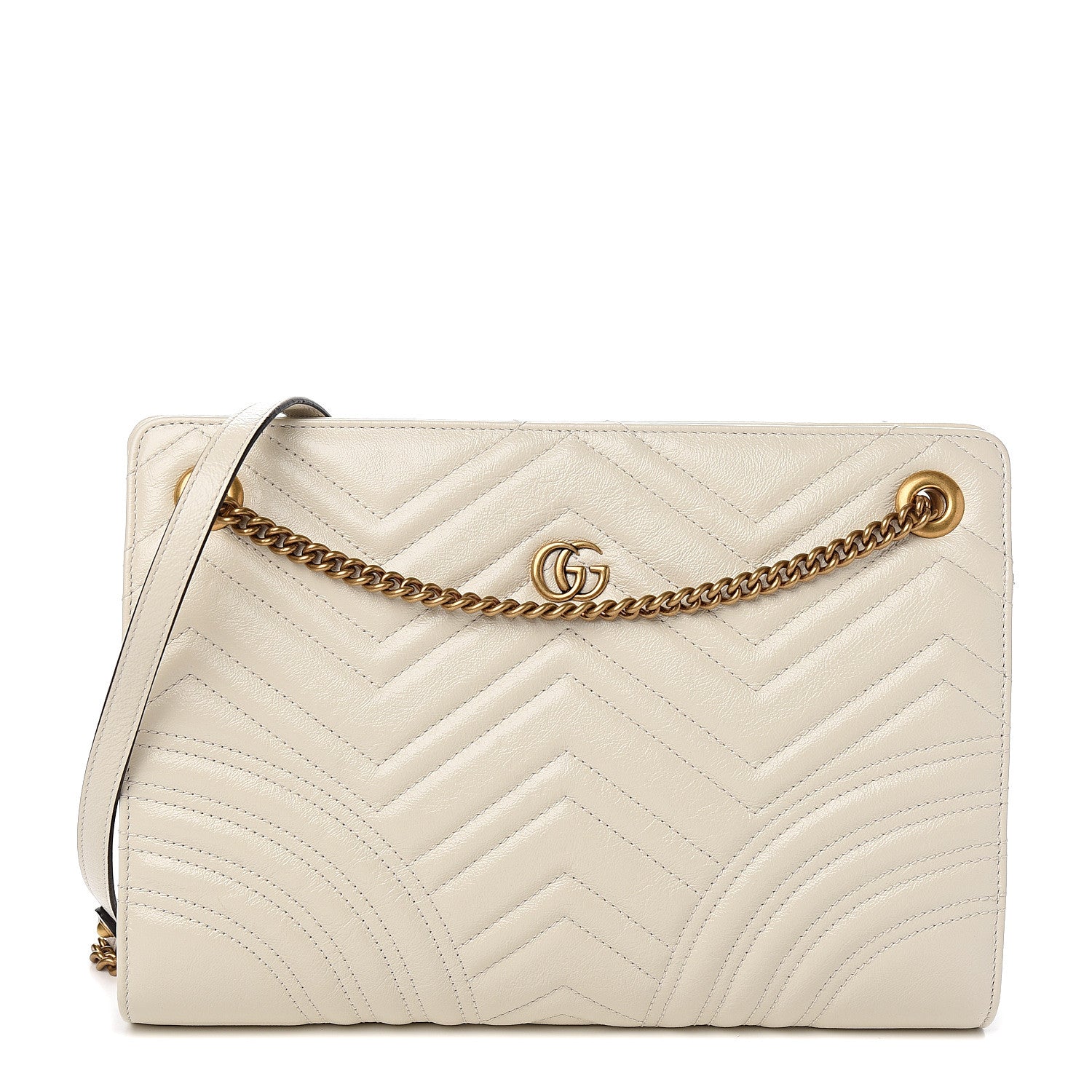 Gucci Azalea Calfskin Matelasse Heart Medium GG Marmont Slim Shoulder Bag Mystic White 1 of 9