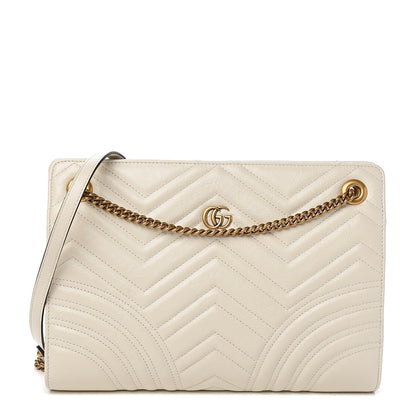 Gucci Azalea Calfskin Matelasse Heart Medium GG Marmont Slim Shoulder Bag Mystic White 1 of 9