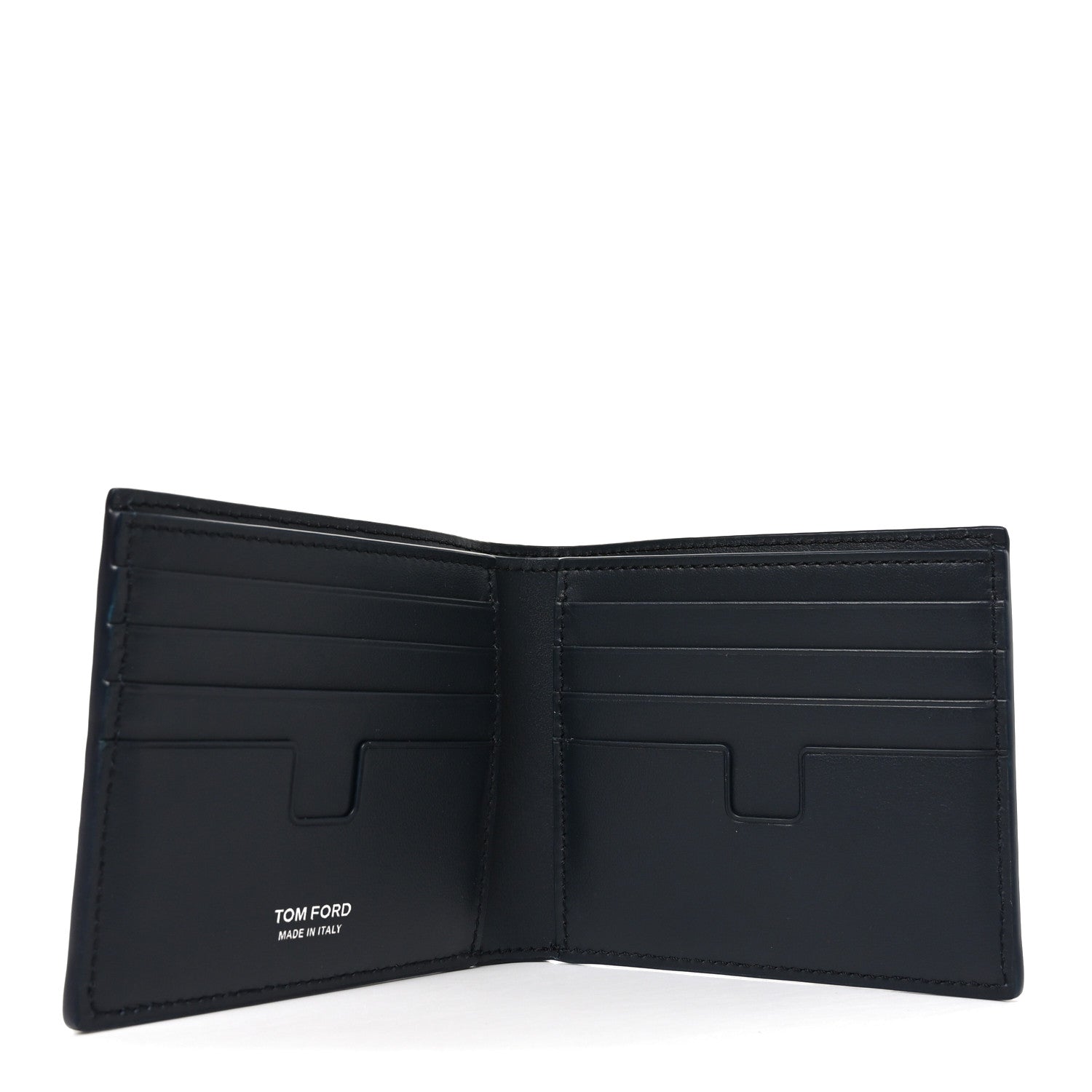 Tom Ford Glossy Calfskin Crocodile Embossed T Line Classic Bi-Fold Wallet Ink 5 of 7