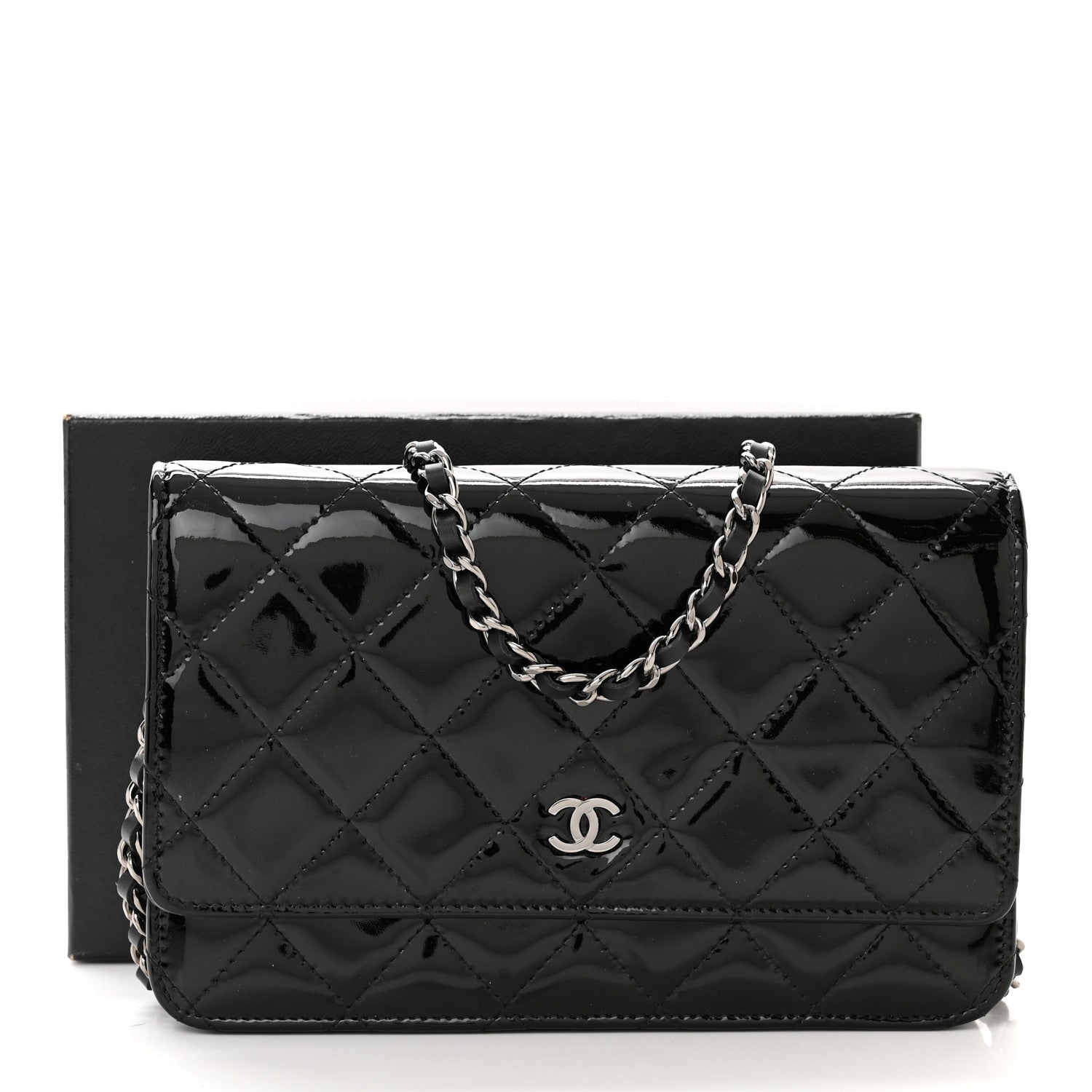Chanel Patent Quilted Wallet On Chain WOC Black 17 of 17