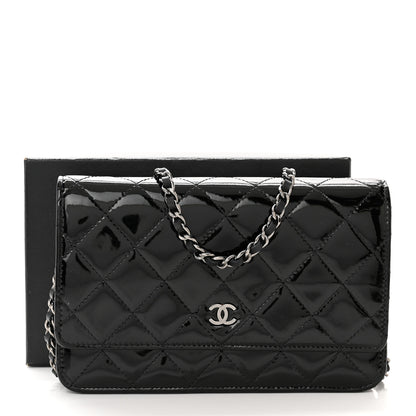 Chanel Patent Quilted Wallet On Chain WOC Black 17 of 17