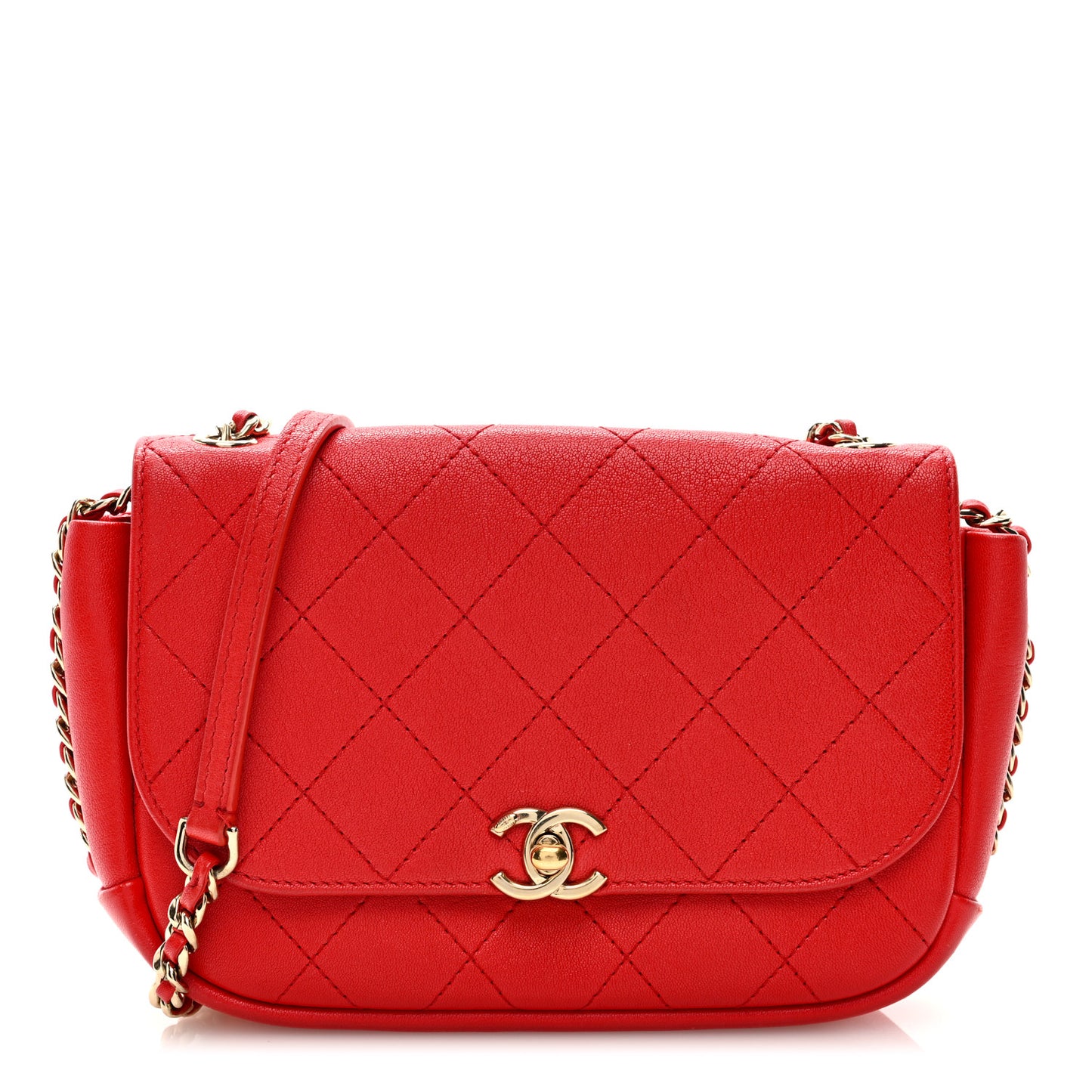 Goatskin Stitched Casual Trip Single Flap Red