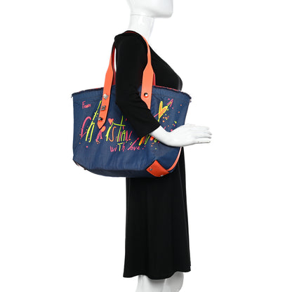Christian Louboutin Denim Frangibus Printed Tote Blue Multicolor 2 of 9
