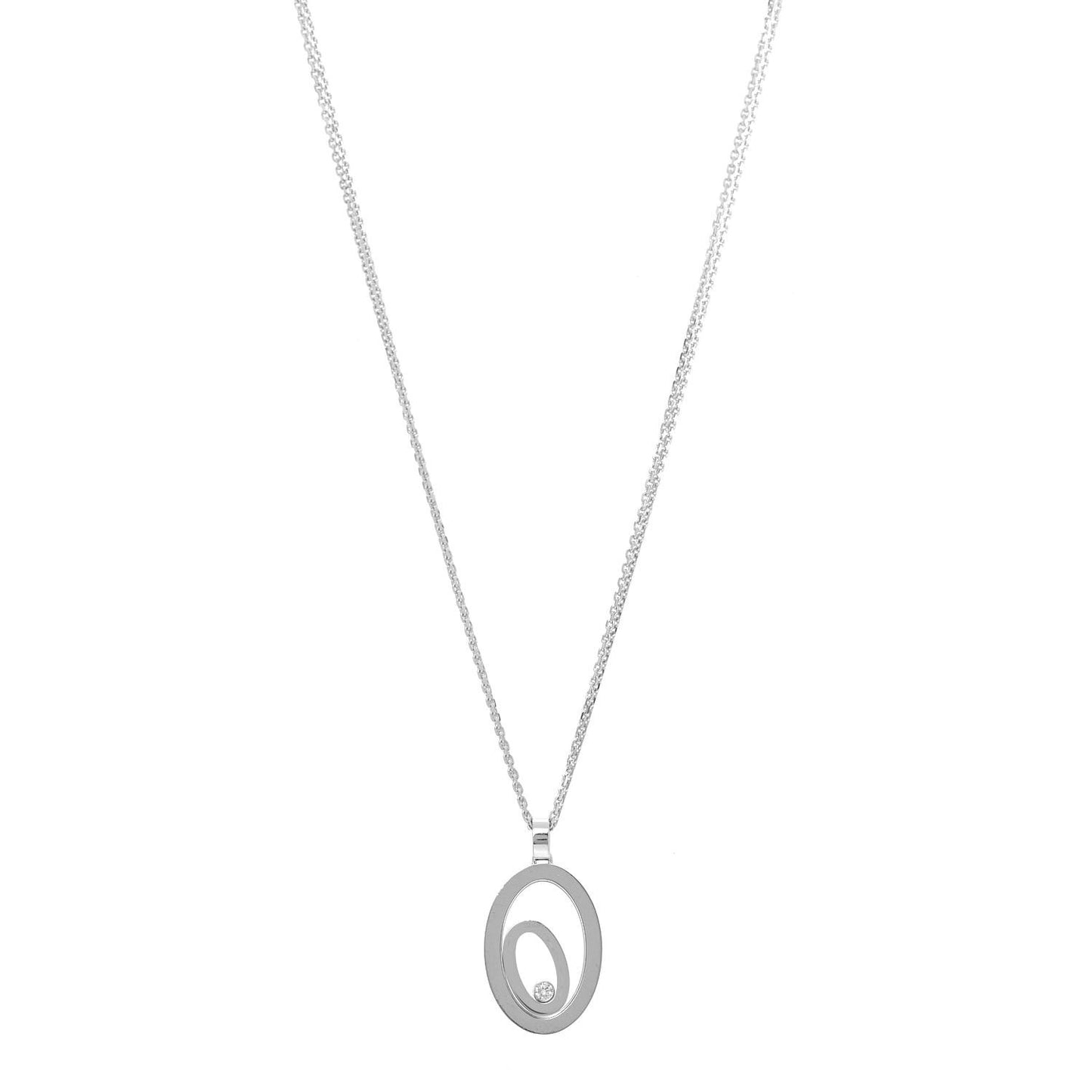 18K White Gold Happy Diamonds Oval Pendant Necklace