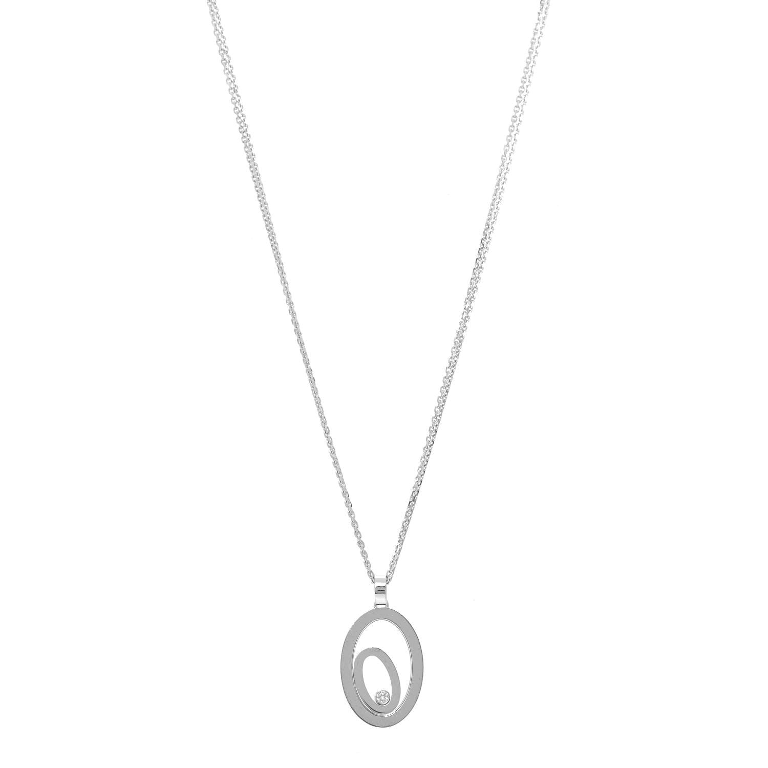 Chopard 18K White Gold Happy Diamonds Oval Pendant Necklace 1 of 10