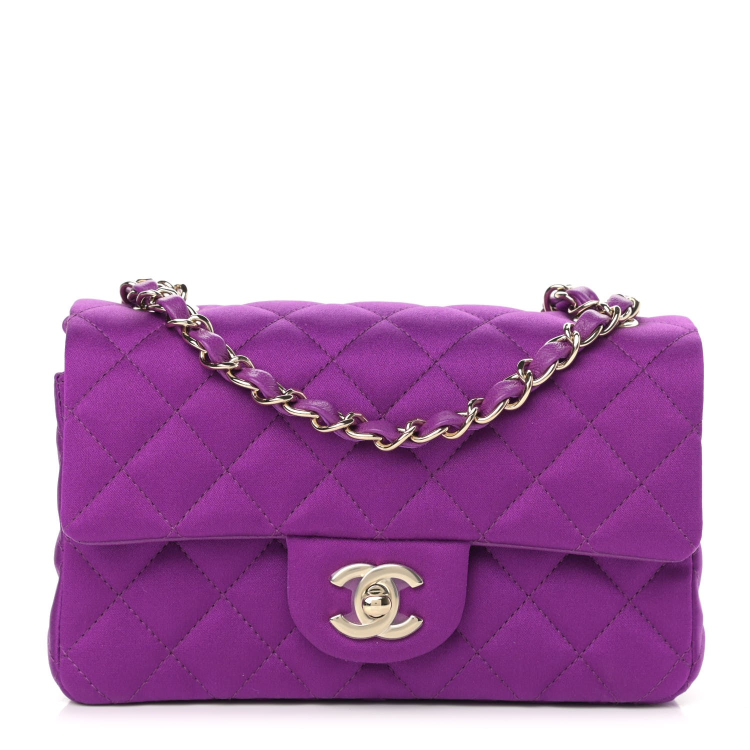 Chanel Satin Quilted Mini Rectangular Flap Purple 1 of 11