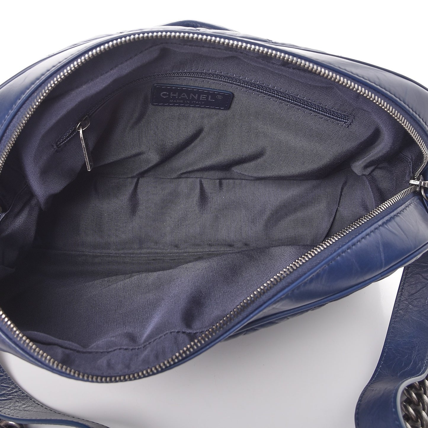 Crumpled Calfskin Quilted Medium Casual Rock Flap Navy