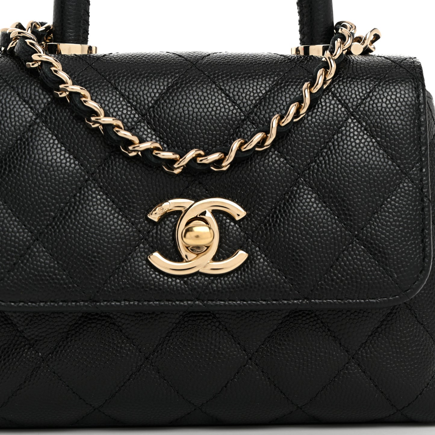 Caviar Quilted Coco Handle Clutch With Chain Black