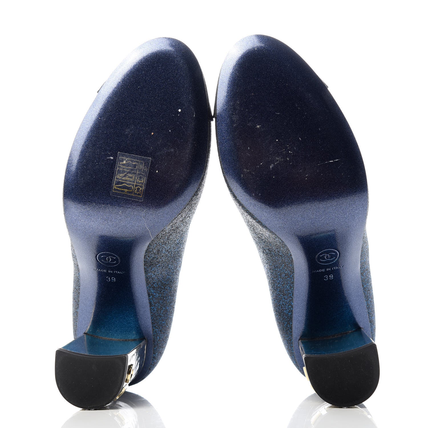 Chanel Glitter Grosgrain Cap Toe Logo Pumps 39 Blue 6 of 11