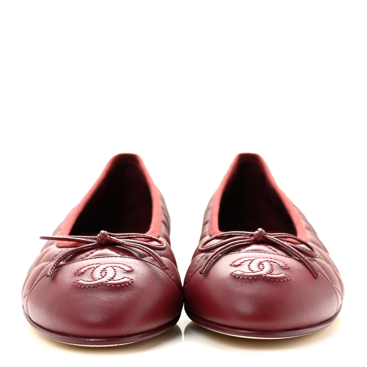 Lambskin Quilted CC Cap Toe Ballerina Flats 40 Burgundy