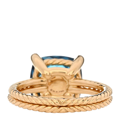 David Yurman 18K Yellow Gold Diamond Hampton Blue Topaz 11mm Chatelaine Ring 54 7 3 of 4