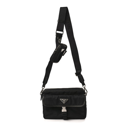 Prada Re-Nylon Saffiano Pocket Single Snap Buckle Shoulder Bag Black 1 of 9