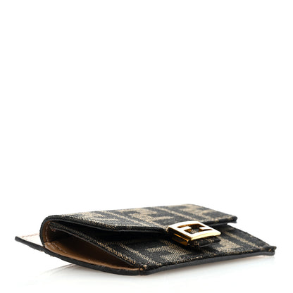 Fendi Fabric Jacquard FF 1974 Fold Over Card Holder Wallet Tobacco Moro 4 of 6