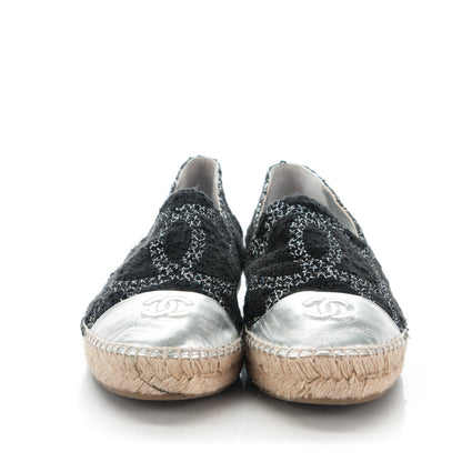 Chanel Tweed Lambskin CC Espadrilles 40 Black Silver 2 of 8