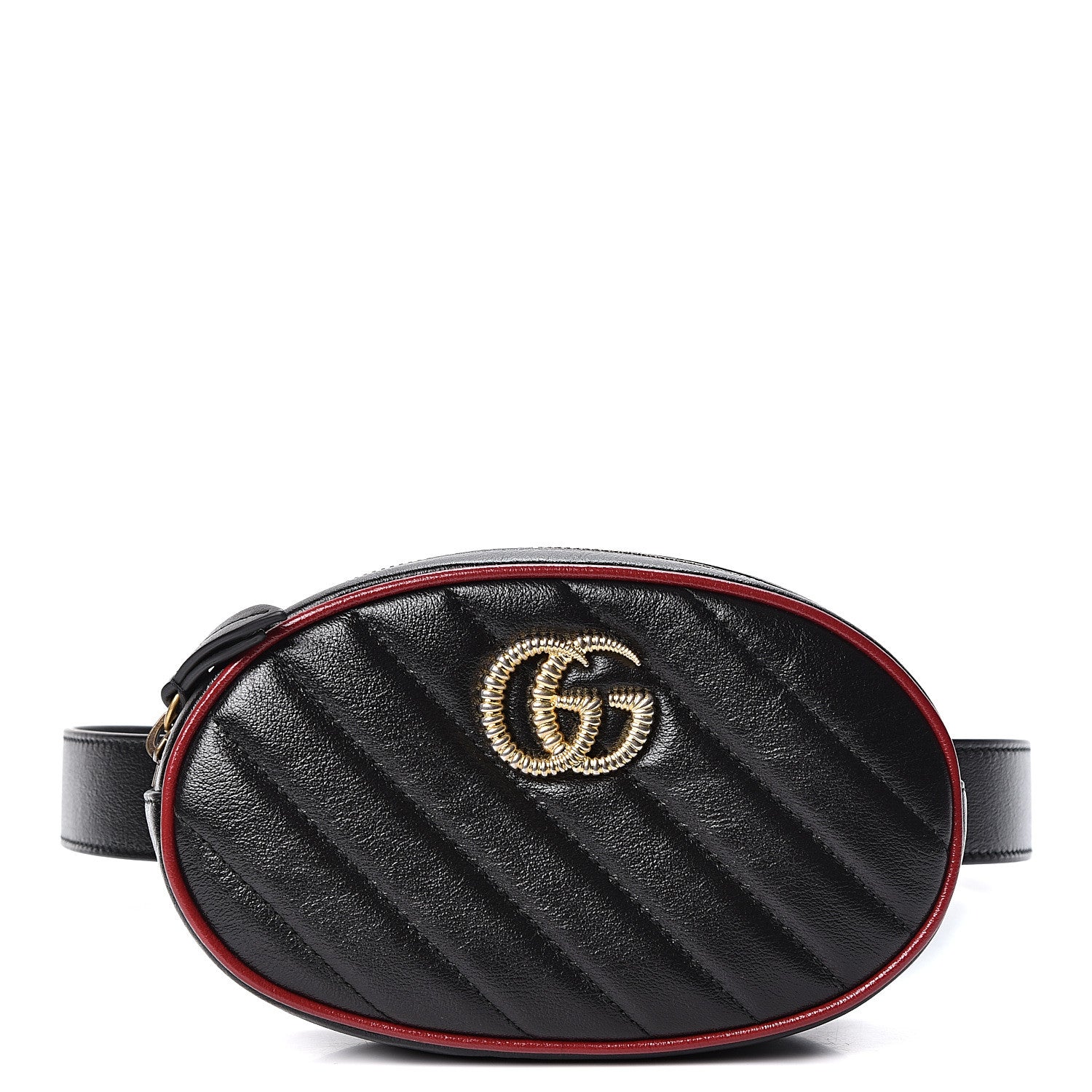 Gucci Azalea Calfskin Matelasse Diagonal Torchon GG Marmont Belt Bag 75 30 Black Romantic Cerise 1 of 11