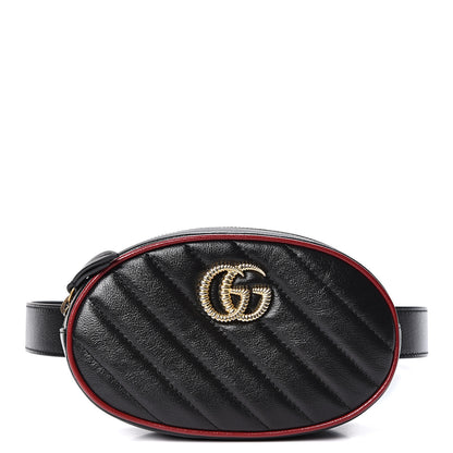 Gucci Azalea Calfskin Matelasse Diagonal Torchon GG Marmont Belt Bag 75 30 Black Romantic Cerise 1 of 11