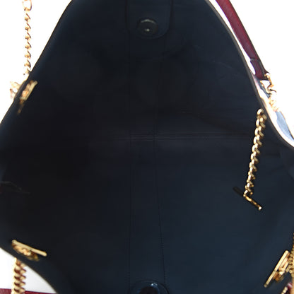 Gucci X MLB Suede Calfskin NY Yankees Large Rajah Chain Tote New Blue Romantic Cherry 6 of 12