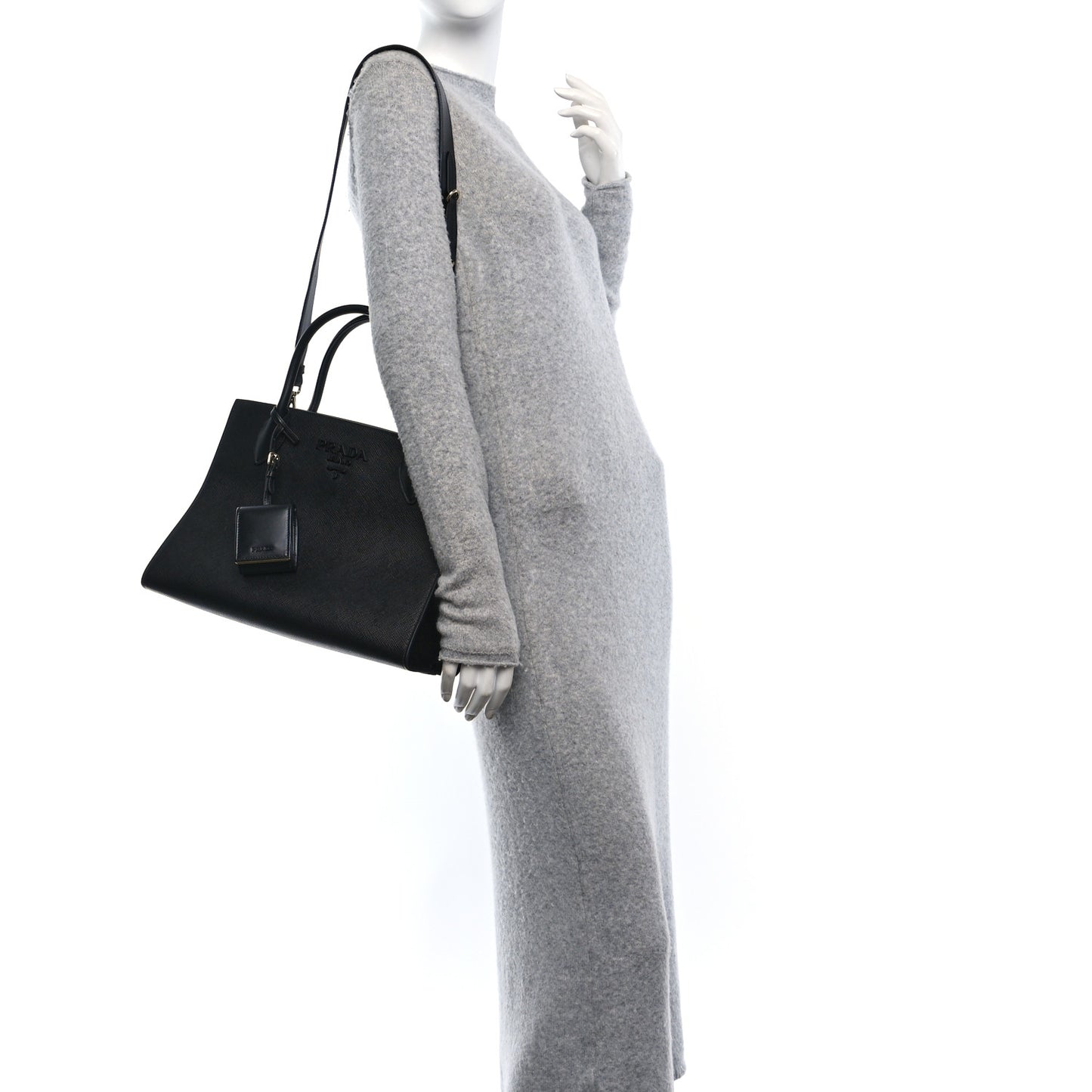 Saffiano Cuir Calfskin Medium Monochrome Top Handle Tote Black