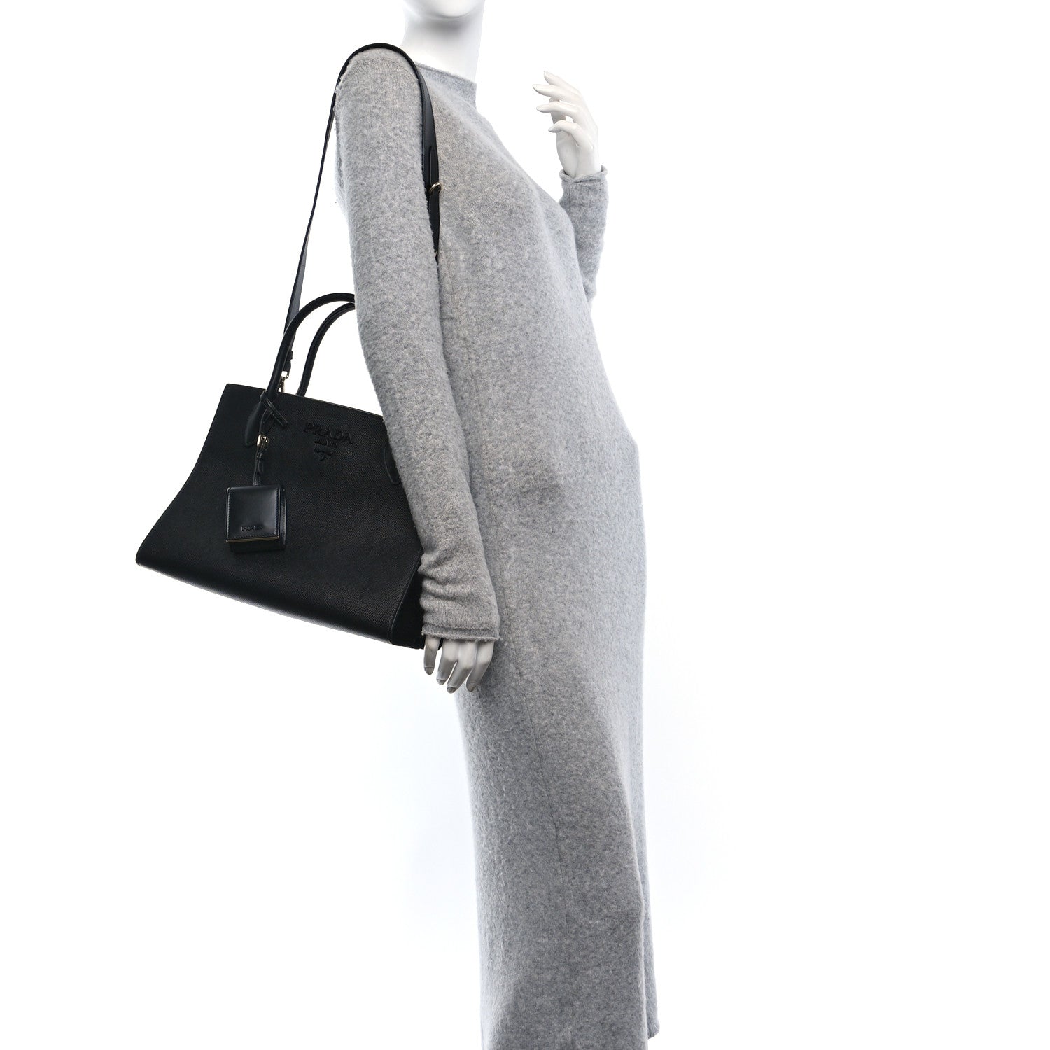 Prada Saffiano Cuir Calfskin Medium Monochrome Top Handle Tote Black 3 of 10