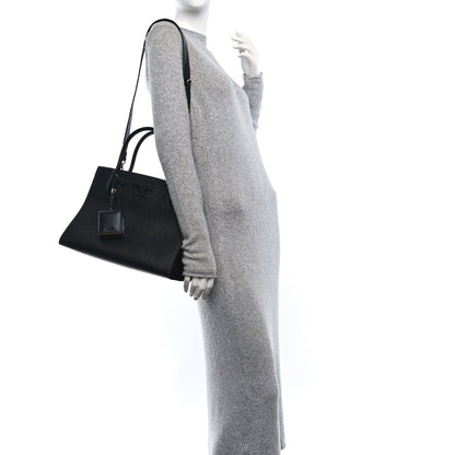 Prada Saffiano Cuir Calfskin Medium Monochrome Top Handle Tote Black 3 of 10