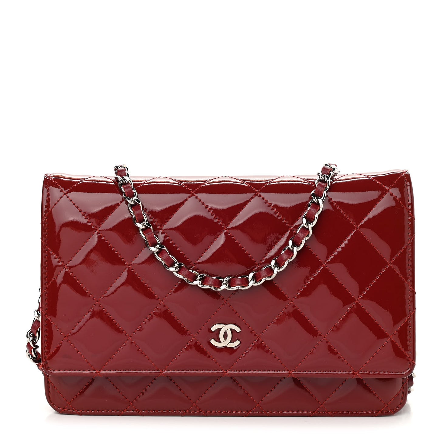 Patent Quilted Wallet On Chain WOC Red