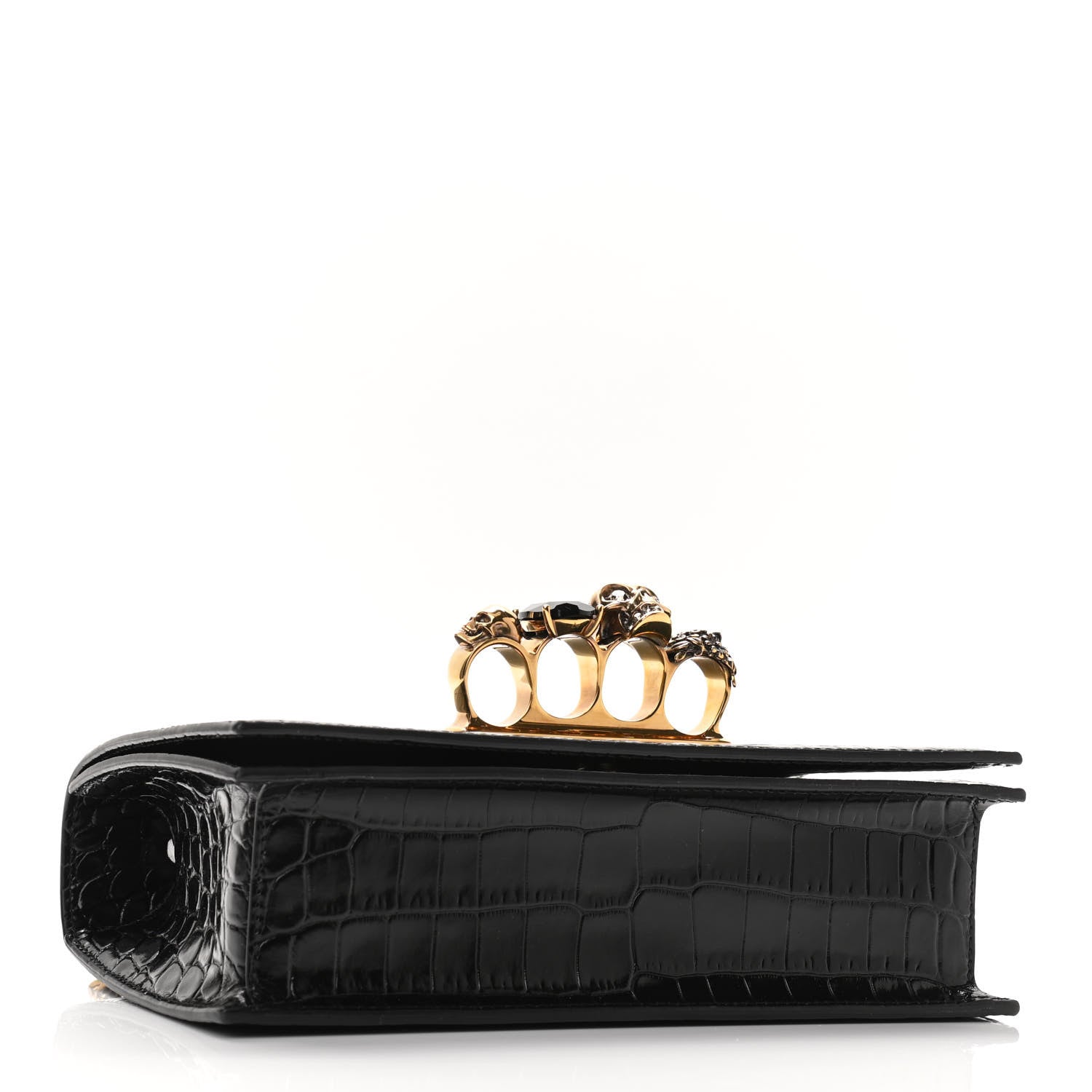 Alexander McQueen Shiny Crocodile Embossed Jeweled Satchel Black 4 of 9