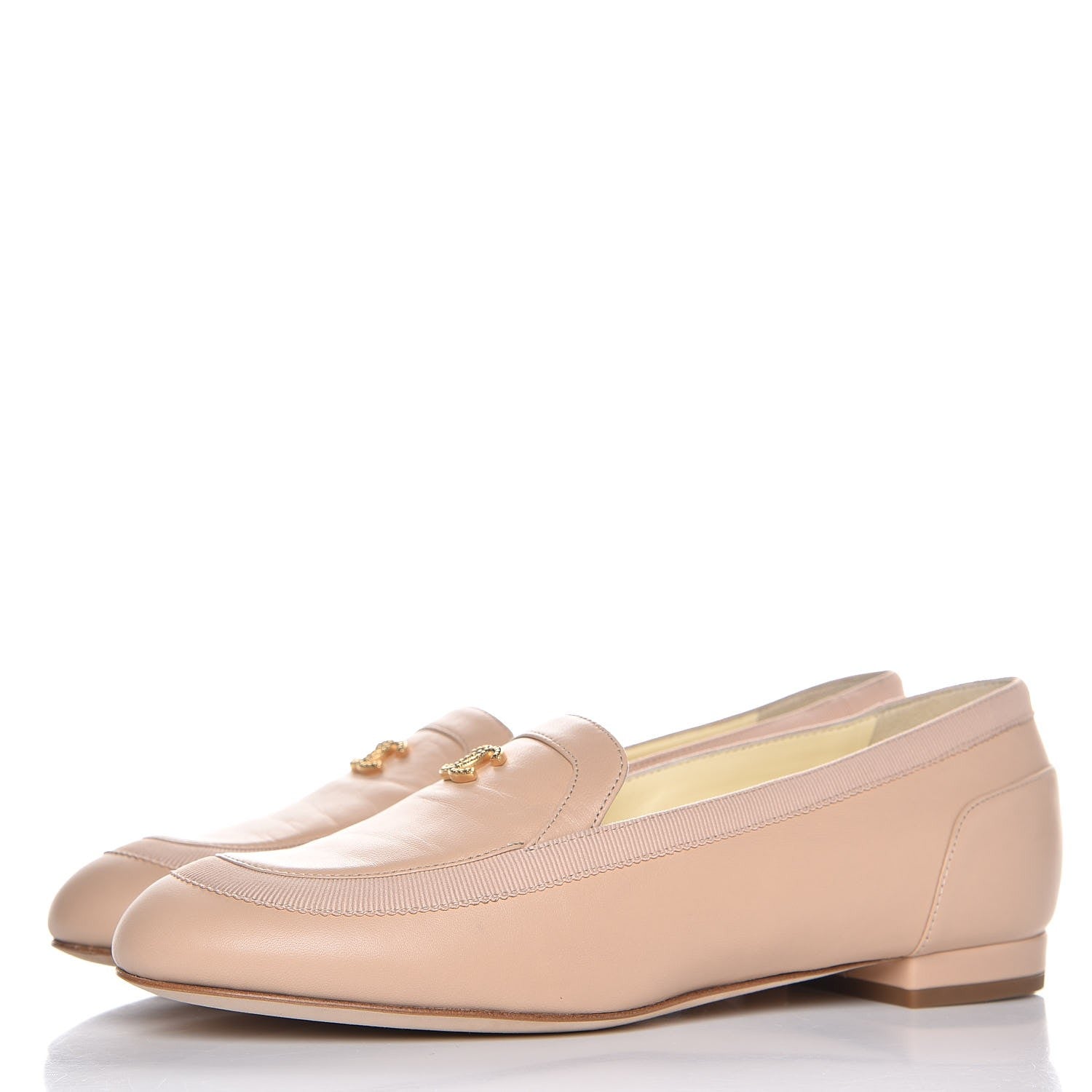 Chanel Lambskin CC Moccasin Loafers 37.5 Beige 2 of 10