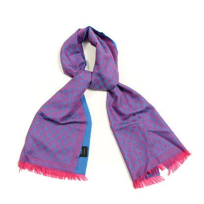 Gucci Wool Lame Jacquard GG Monogram Stenlux Scarf Fuxia Sky Blue 1 of 4