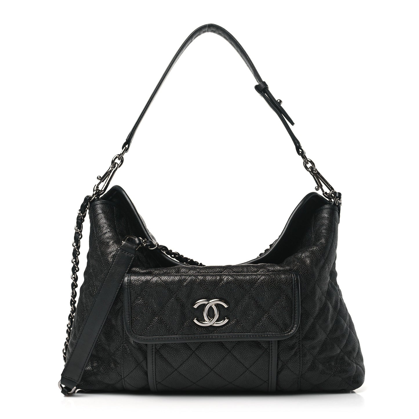 Caviar Quilted French Riviera Hobo Black