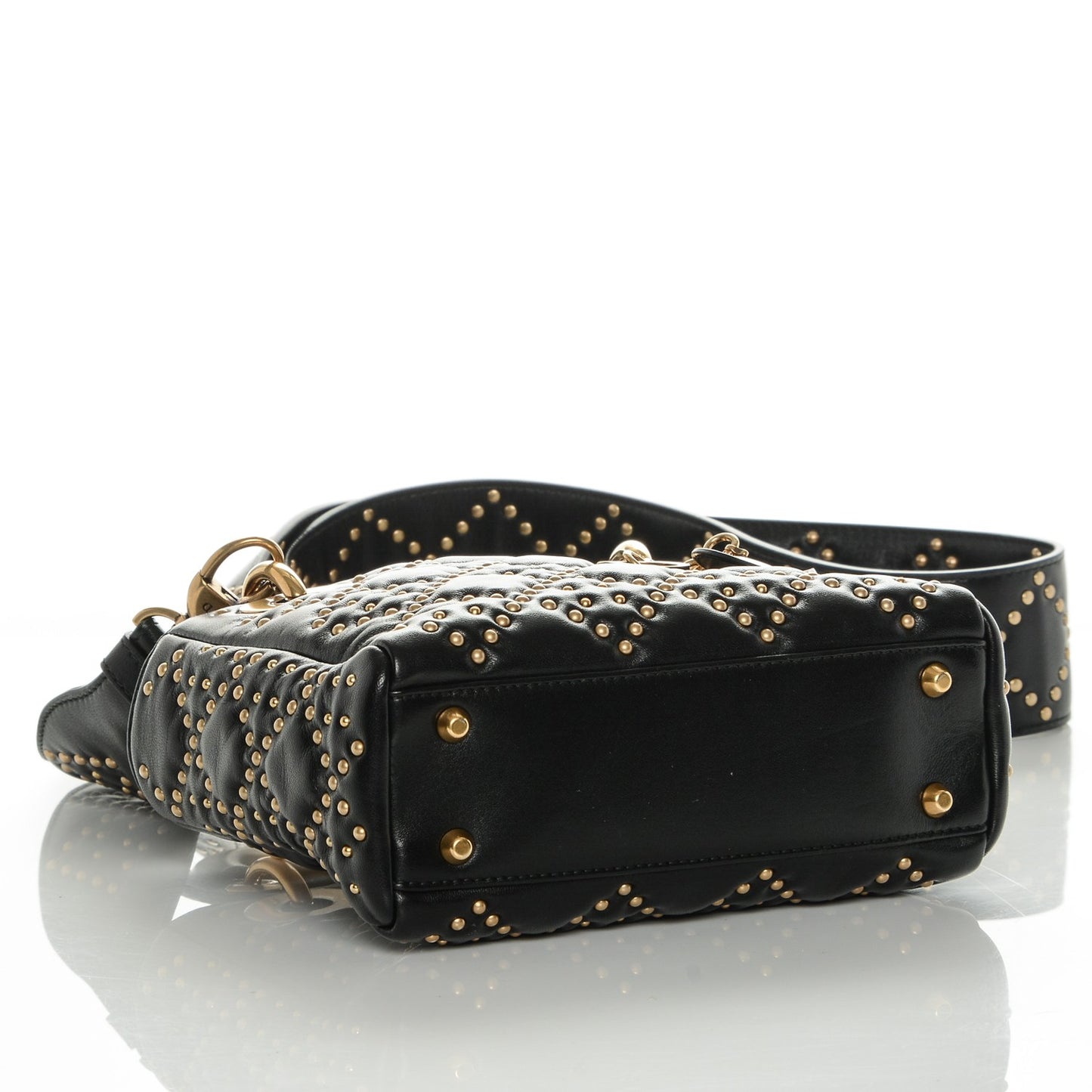 Lambskin Studded Mini Supple Lady Dior Black