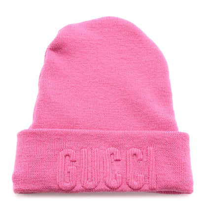 Gucci Wool Knit Logo Embroidered Beanie Hat M Pink 1 of 6