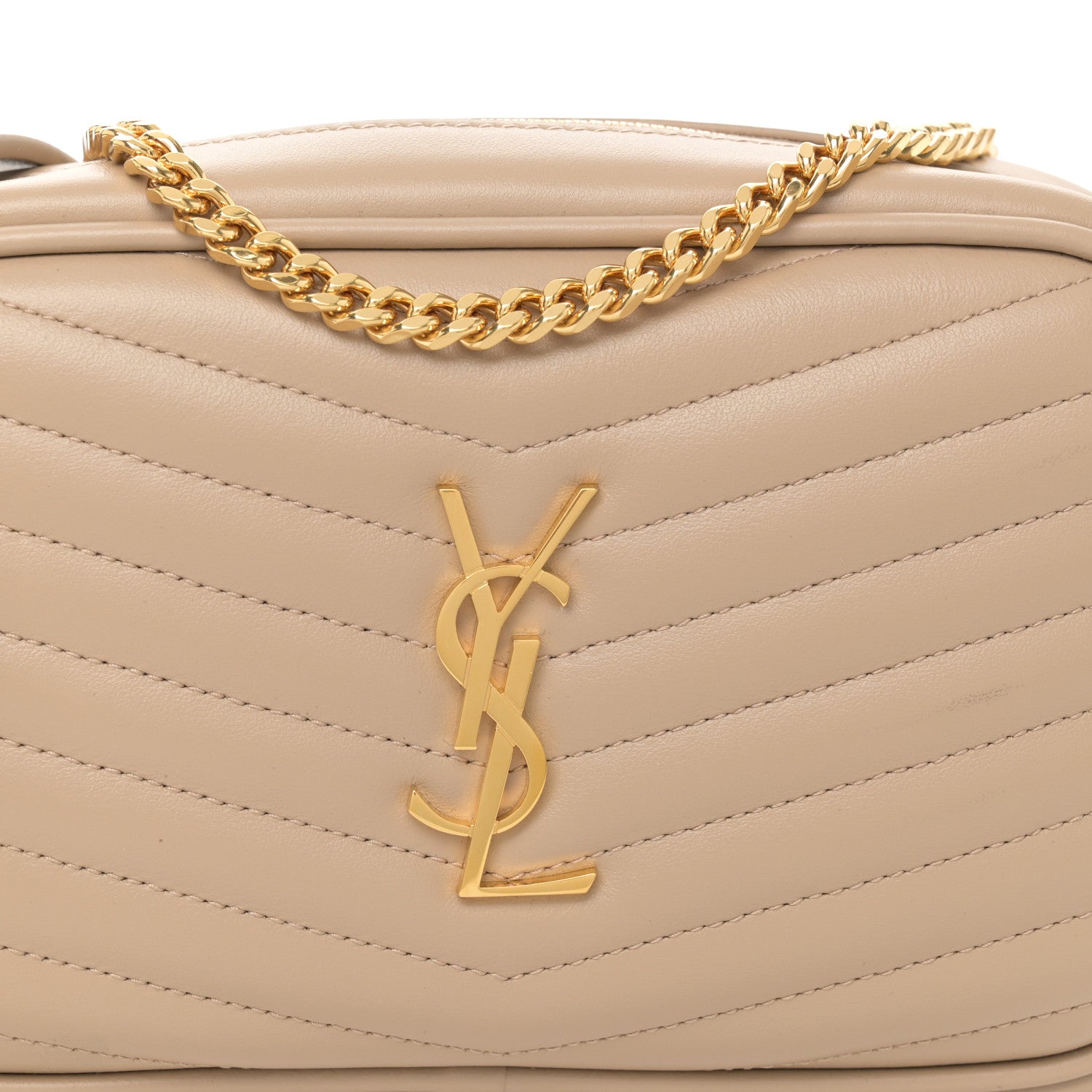 Saint Laurent Grain De Poudre Matelasse Monogram Mini Lou Camera Bag Dark Beige 8 of 12