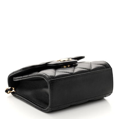 Chanel Lambskin Quilted Top Handle Flap Clutch With Chain Black 4 of 13