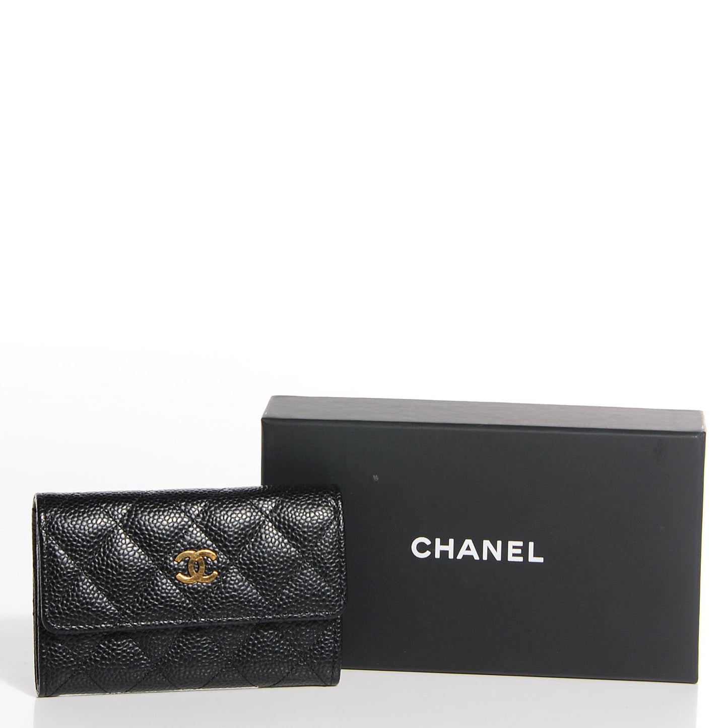 Caviar Quilted Flap Card Holder Black