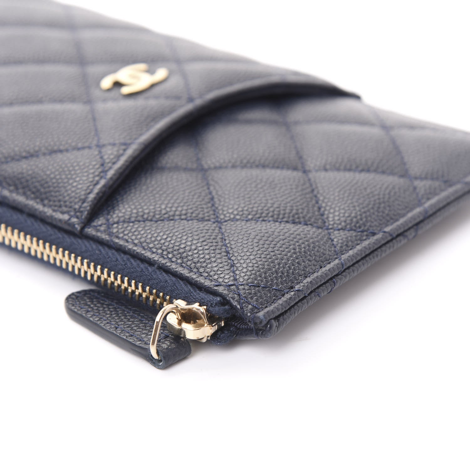 Chanel Caviar Quilted Classic Flat Wallet Pouch Blue 10 of 12
