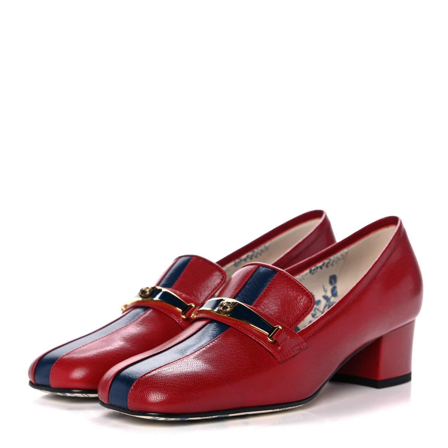 Goatskin Feline Ginger Loafer Pumps 37 Hibiscus Red Blue
