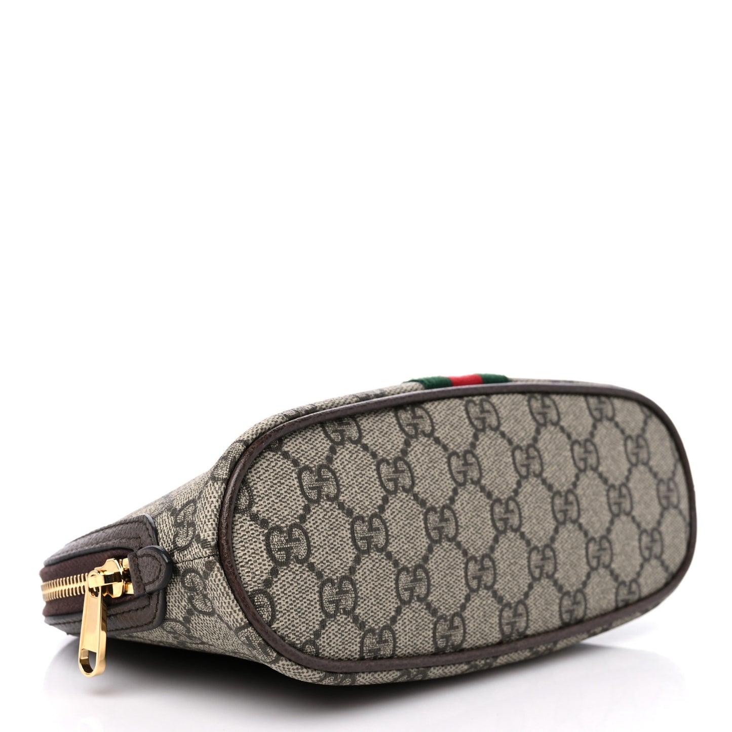 GG Supreme Monogram Textured Calfskin Web Large Ophidia Cosmetic Case Beige Ebony New Acero