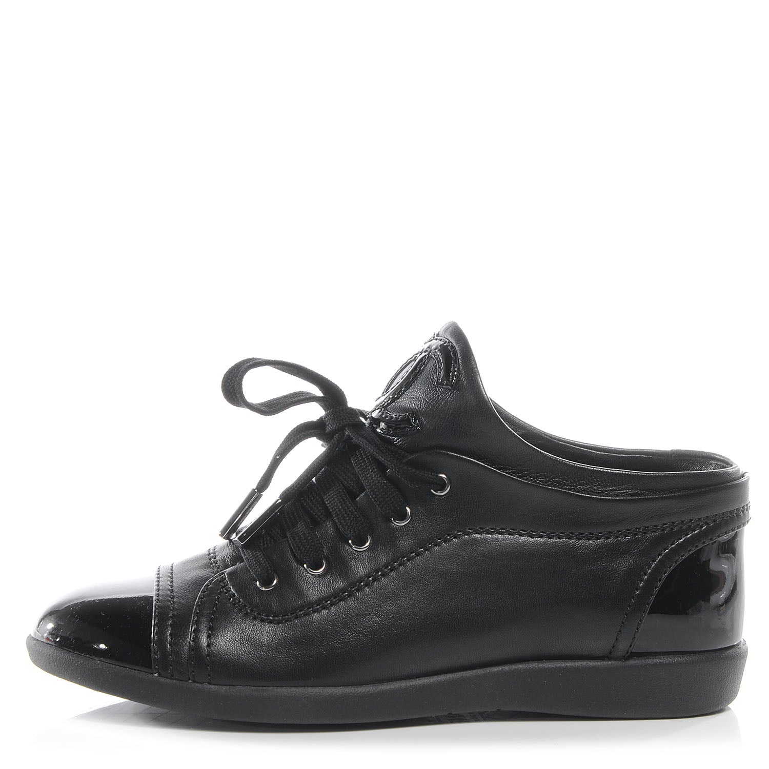 Chanel Leather Patent Cap Toe CC Sneakers Black 36.5 1 of 8